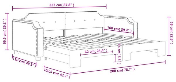 VidaXL krémszínű kihúzható szövet heverő 100x200 cm
