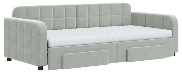 VidaXL világosszürke kihúzható bársony heverő fiókkal 90 x 190 cm