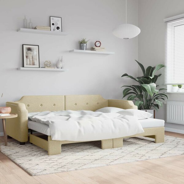 VidaXL krémszínű kihúzható szövet heverő 100x200 cm