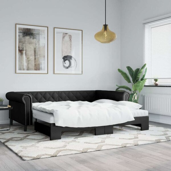 VidaXL fekete kihúzható műbőr heverő matraccal 90 x 200 cm
