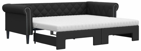 VidaXL fekete kihúzható műbőr heverő matraccal 90 x 200 cm