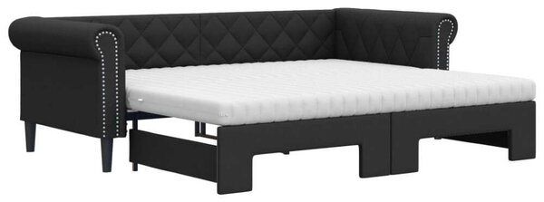 VidaXL fekete kihúzható műbőr heverő matraccal 90 x 200 cm