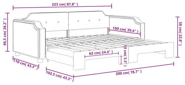 VidaXL fekete kihúzható szövet heverő 100 x 200 cm