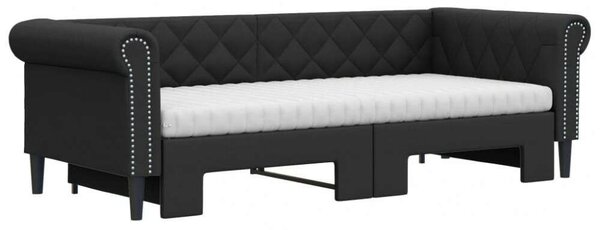 VidaXL fekete kihúzható műbőr heverő matraccal 90 x 200 cm
