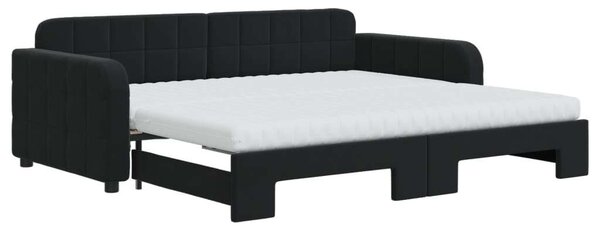 VidaXL fekete kihúzható bársony heverő matracokkal 90 x 190 cm
