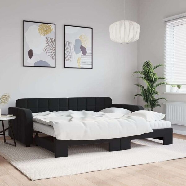 VidaXL fekete kihúzható bársony heverő matracokkal 90 x 190 cm