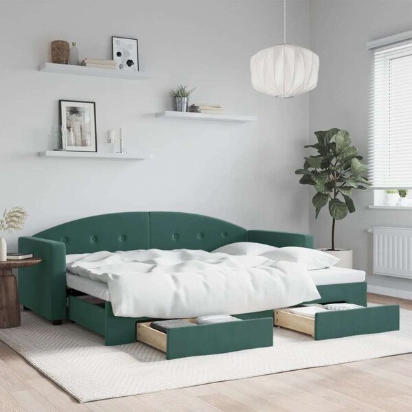 VidaXL sötétzöld kihúzható bársony heverő fiókkal 80 x 200 cm