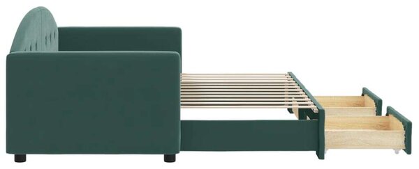 VidaXL sötétzöld kihúzható bársony heverő fiókkal 80 x 200 cm