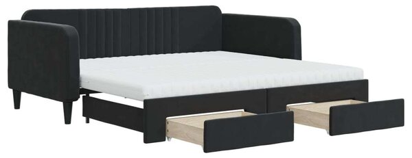 VidaXL fekete kihúzható bársony heverő fiókkal 90 x 190 cm