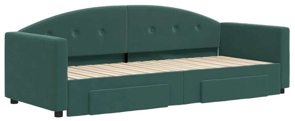 VidaXL sötétzöld kihúzható bársony heverő fiókkal 80 x 200 cm