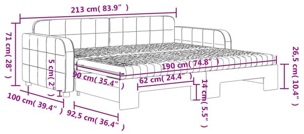 VidaXL fekete kihúzható bársony heverő matracokkal 90 x 190 cm