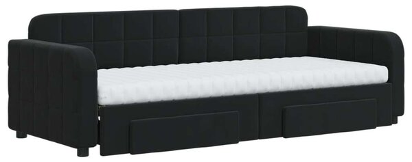 VidaXL fekete kihúzható bársony heverő fiókkal 80 x 200 cm