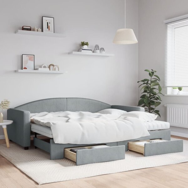 VidaXL világosszürke kihúzható szövet heverő fiókokkal 90 x 200 cm