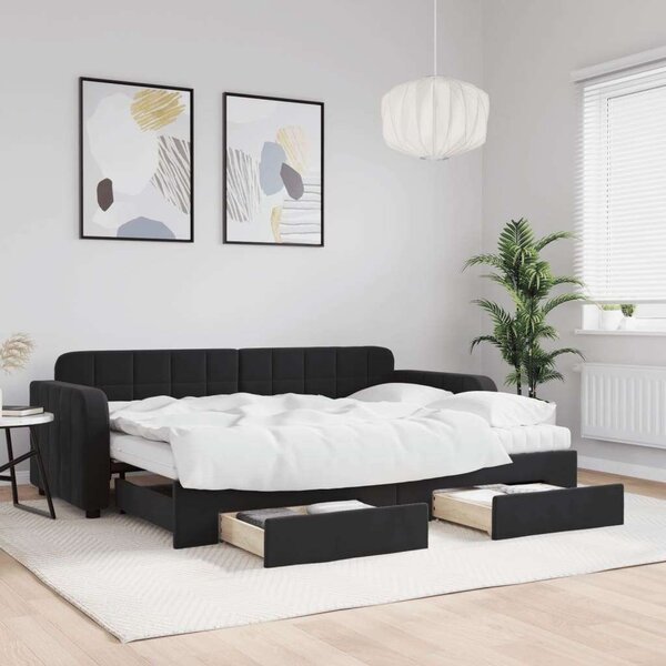 VidaXL fekete kihúzható bársony heverő fiókkal 80 x 200 cm