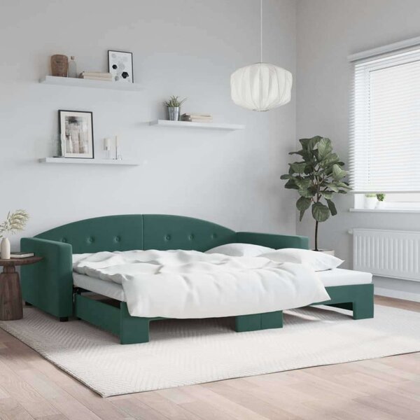 VidaXL sötétzöld kihúzható bársonyheverő 100 x 200 cm