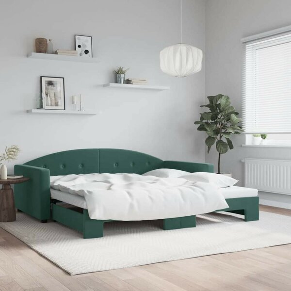 VidaXL sötétzöld kihúzható bársonyheverő 100 x 200 cm