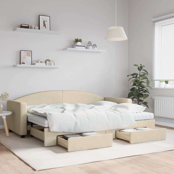 VidaXL krémszínű kihúzható szövet heverő fiókokkal 80 x 200 cm