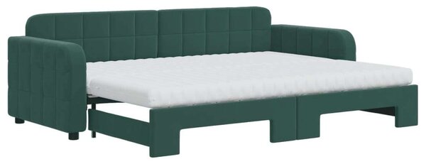 VidaXL sötétzöld kihúzható bársony heverő matraccal 80 x 200 cm