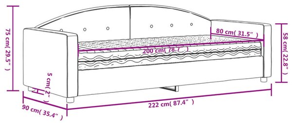 VidaXL fekete bársony heverő matraccal 80 x 200 cm