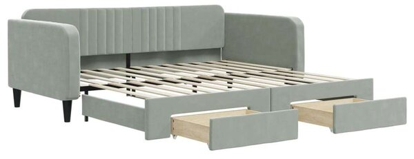 VidaXL világosszürke kihúzható bársony heverő fiókkal 100 x 200 cm