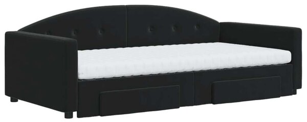 VidaXL fekete kihúzható bársony heverő fiókkal 100 x 200 cm