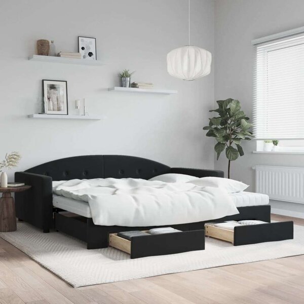 VidaXL fekete kihúzható bársony heverő fiókkal 100 x 200 cm