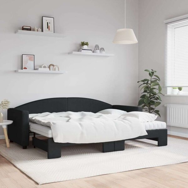 VidaXL fekete kihúzható szövet heverő matracokkal 80 x 200 cm