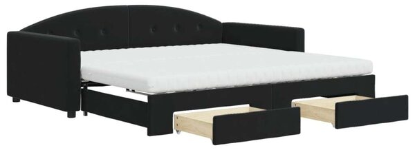 VidaXL fekete kihúzható bársony heverő fiókkal 100 x 200 cm