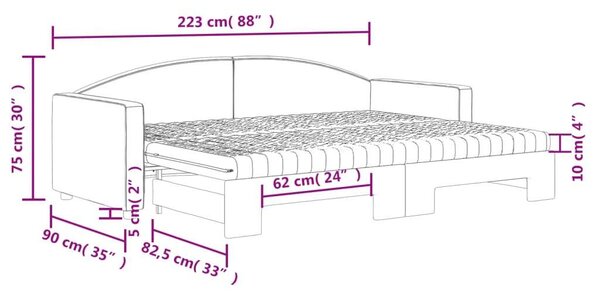 VidaXL fekete kihúzható szövet heverő matracokkal 80 x 200 cm