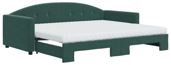 VidaXL sötétzöld kihúzható bársony heverő matraccal 90 x 200 cm