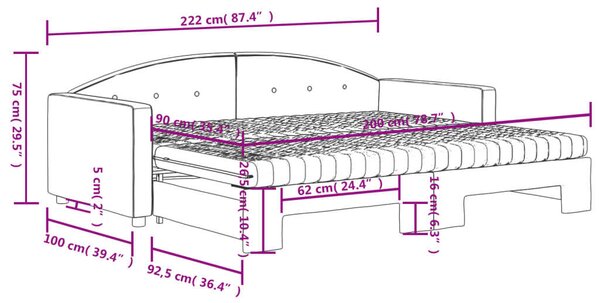 VidaXL sötétzöld kihúzható bársony heverő matraccal 90 x 200 cm