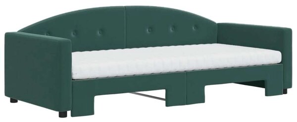VidaXL sötétzöld kihúzható bársony heverő matraccal 90 x 200 cm