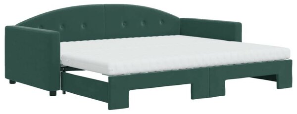 VidaXL sötétzöld kihúzható bársony heverő matraccal 90 x 200 cm