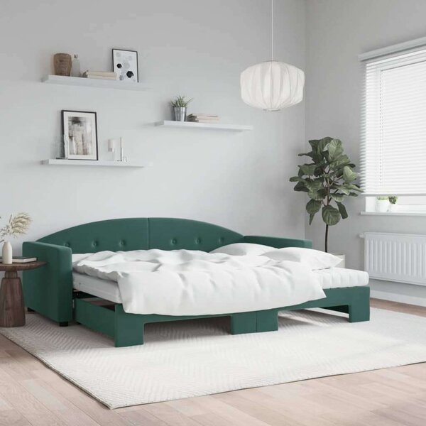 VidaXL sötétzöld kihúzható bársony heverő matraccal 90 x 200 cm