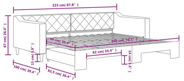 VidaXL fekete kihúzható szövet heverő 90x200 cm