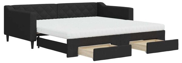 VidaXL fekete kihúzható szövet heverő fiókokkal 100 x 200 cm