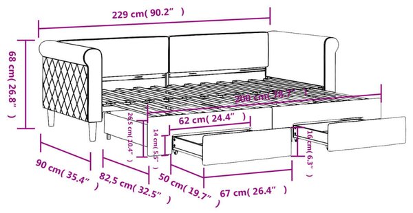 VidaXL Kihúzható Heverő - Bársony - Sötétzöld - 80x200 cm