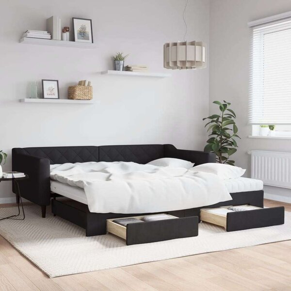 VidaXL fekete kihúzható szövet heverő fiókokkal 100 x 200 cm