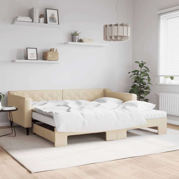 VidaXL krémszínű kihúzható szövet heverő matracokkal 100x200 cm