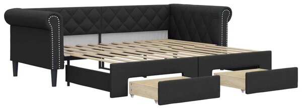 VidaXL fekete kihúzható műbőr heverő fiókkal 90 x 200 cm
