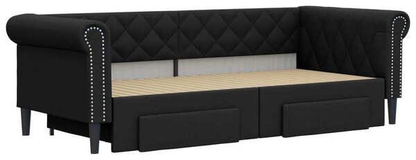 VidaXL fekete kihúzható műbőr heverő fiókkal 90 x 200 cm