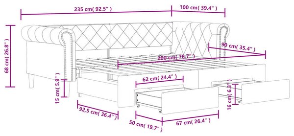 VidaXL fekete kihúzható műbőr heverő fiókkal 90 x 200 cm