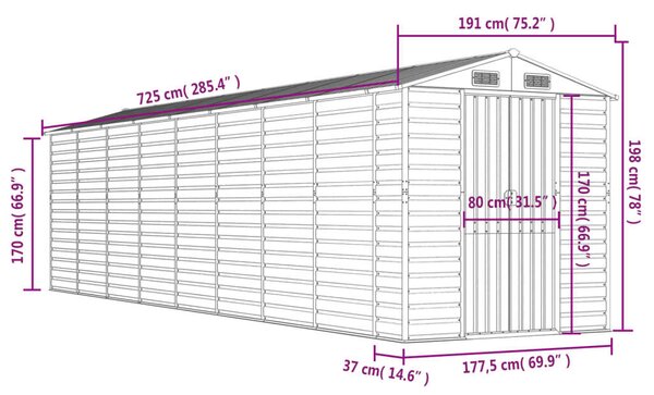 VidaXL világosszürke horganyzott acél kerti fészer 191 x 725 x 198 cm