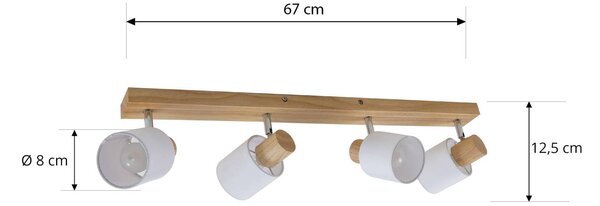 Lindby Wanessa mennyezeti spotlámpa, 67cm, 4-lámpás, fa, fehér, E14, dimmelhető, Világos fa, Nappali / Étkező, Fa, Modern