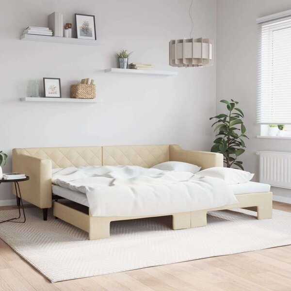 VidaXL krémszínű kihúzható szövet heverő 100x200 cm