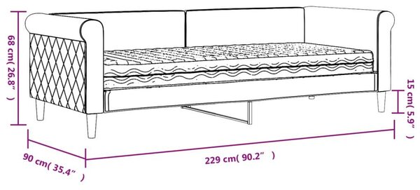 Sárga bársony heverő matraccal 80 x 200 cm