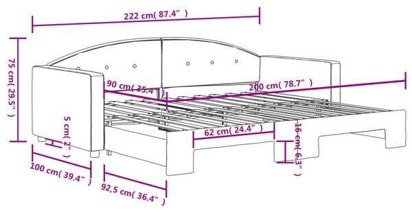 VidaXL sötétzöld kihúzható bársony heverő 90 x 200 cm