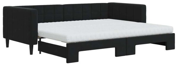 Fekete kihúzható bársony heverő matraccal 90 x 200 cm