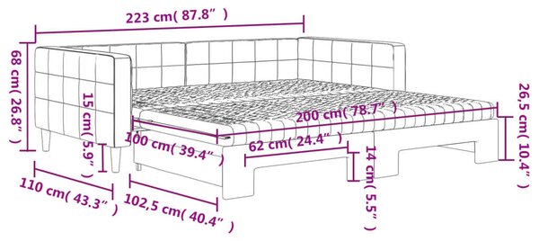 Fekete kihúzható bársony heverő matraccal 100 x 200 cm