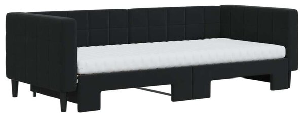 Fekete kihúzható bársony heverő matraccal 90 x 200 cm